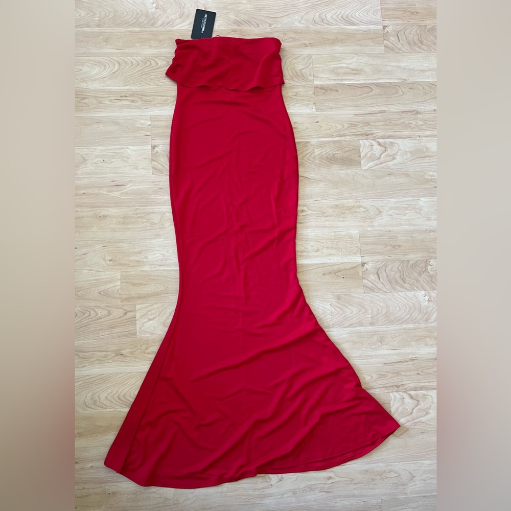 PrettyLittle Thing Red Bandeau Frill Hem Maxi Dress